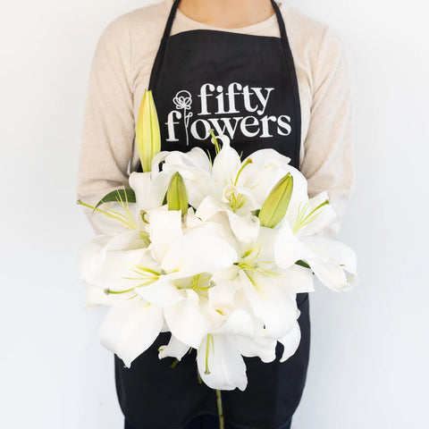 White Oriental Lilies Apron - Image