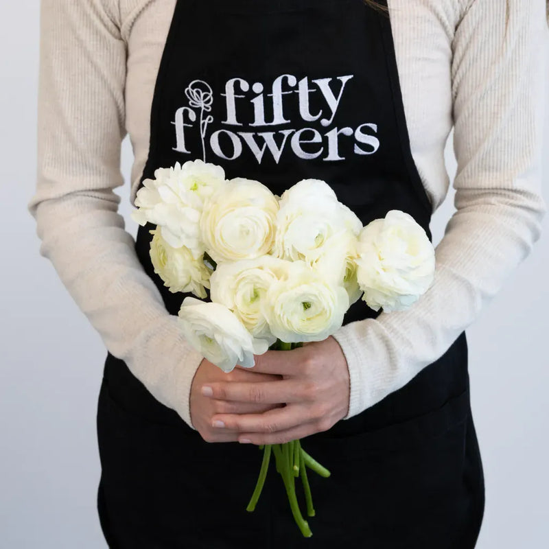 White Ranunculus Fresh Cut Flower Apron - Image