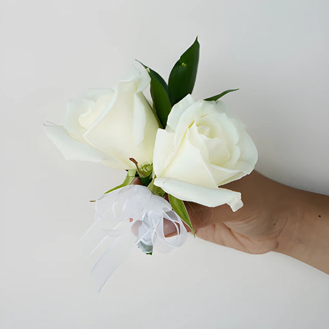 Modern White Rose Boutonniere and Corsage Pack