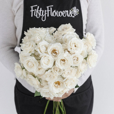 White Spray Roses In Bulk Apron - Image