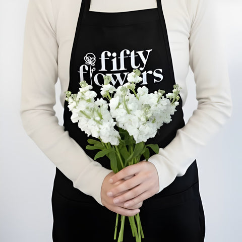 White Stock Flower Apron - Image