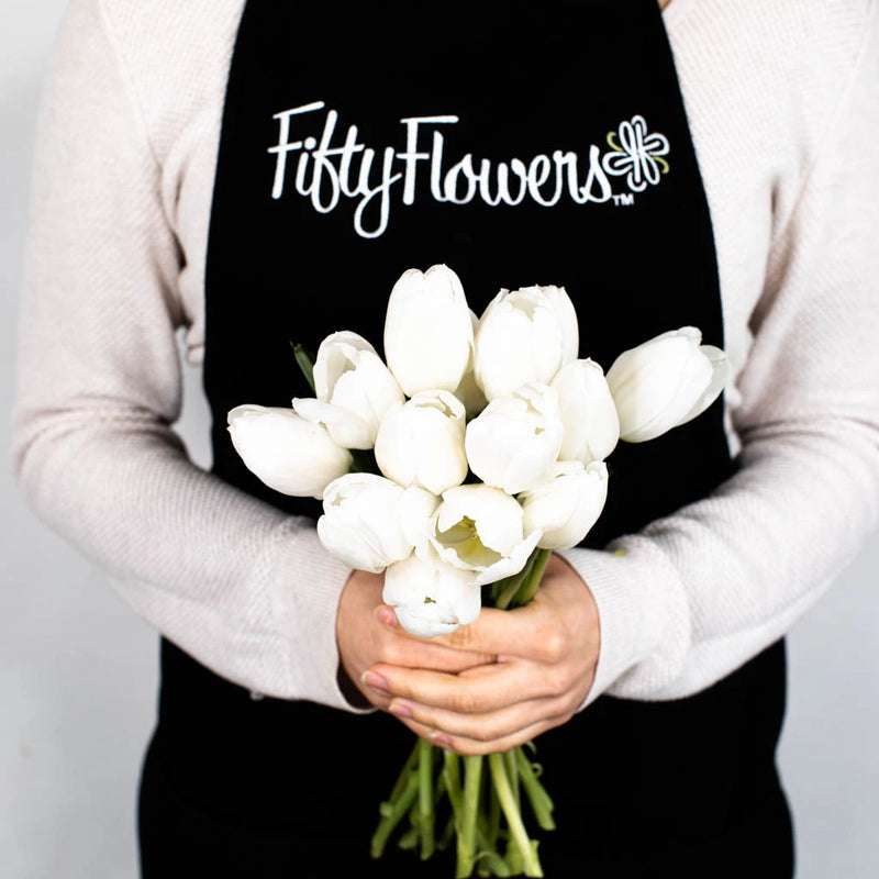 White Tulip Flower Bunch in Hand