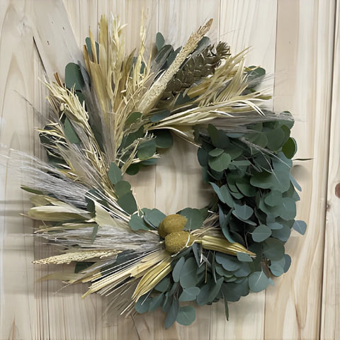 Wild Honey Greenery wreath close up