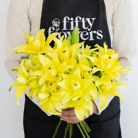 Yellow Butterfly Lily Flower Apron - Image