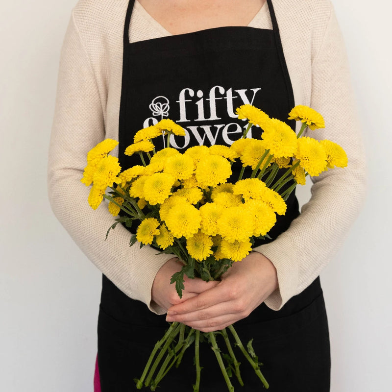 Yellow Button Pom Flower Apron - Image