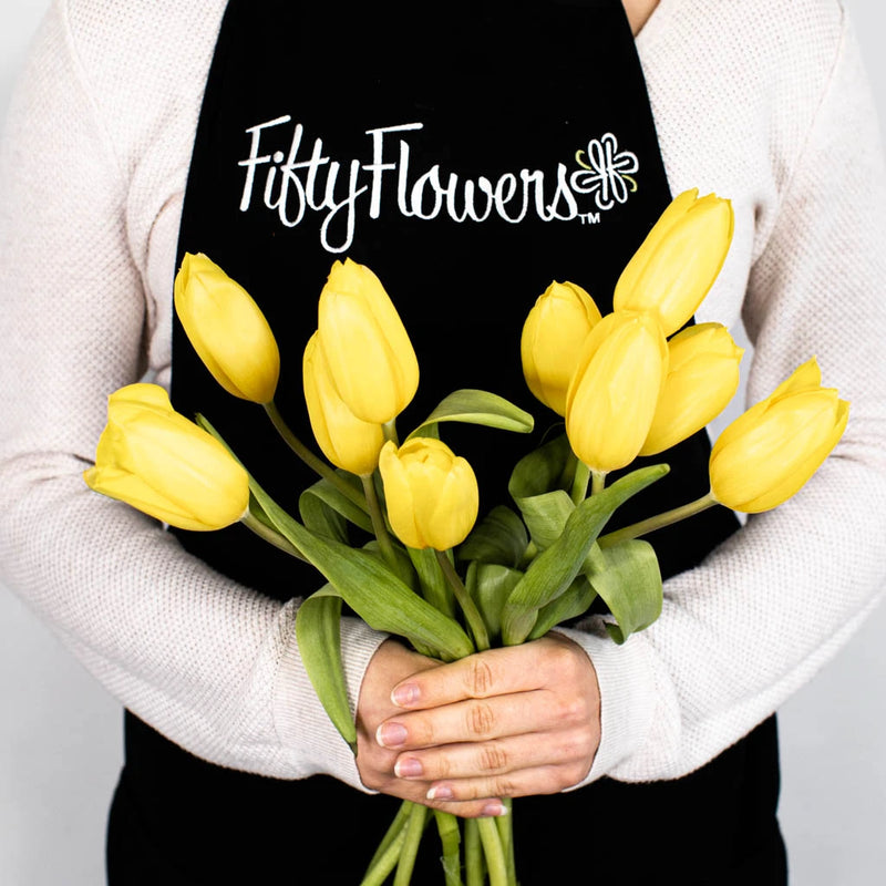 Yellow Tulip Flower Bunch in Hand