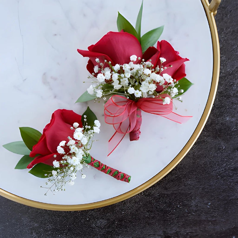 Classic Rose Boutonniere and Corsage Wedding Package