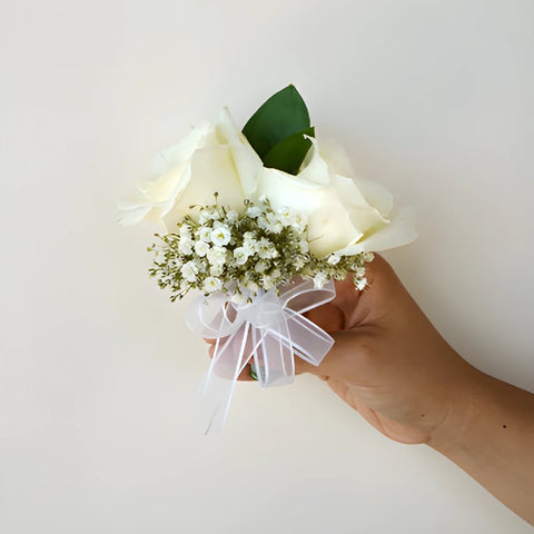 Classic White Rose Boutonniere and Corsage Pack