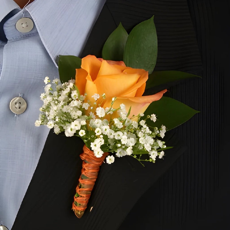 Classic Rose Orange Boutonniere and Corsage Wedding Package
