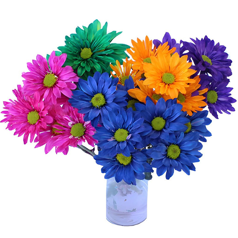 Set of 10 Artificial Daisy Flower Stems in Multiple Colors Blue