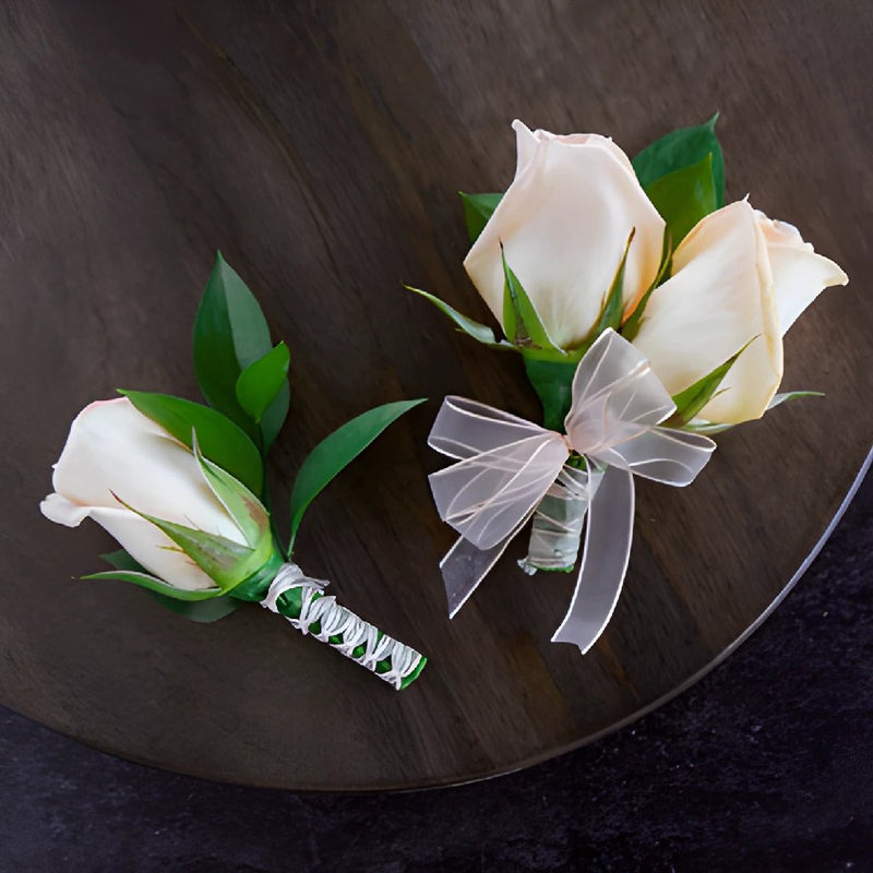 Modern Peach Rose Boutonniere and Corsage Pack