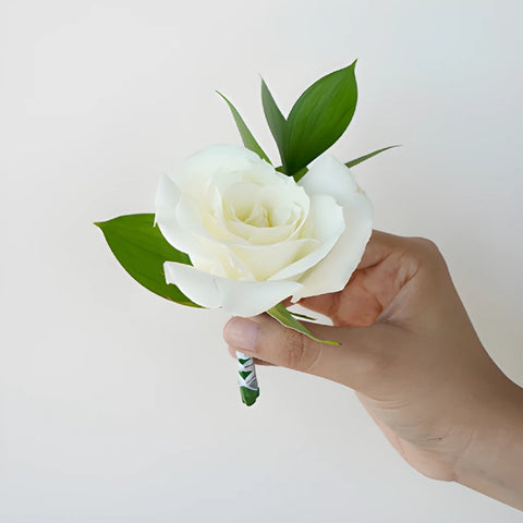 Modern White Rose Boutonniere and Corsage Pack