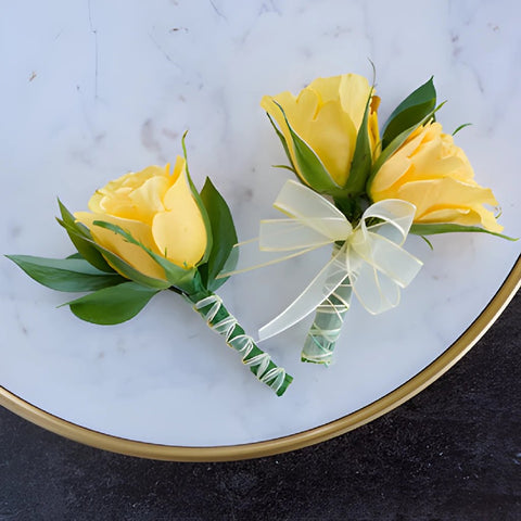 Modern Yellow Rose Boutonniere and Corsage Pack
