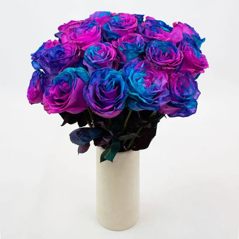 Blue Pink and Purple Rose Flower Bunch in Vase