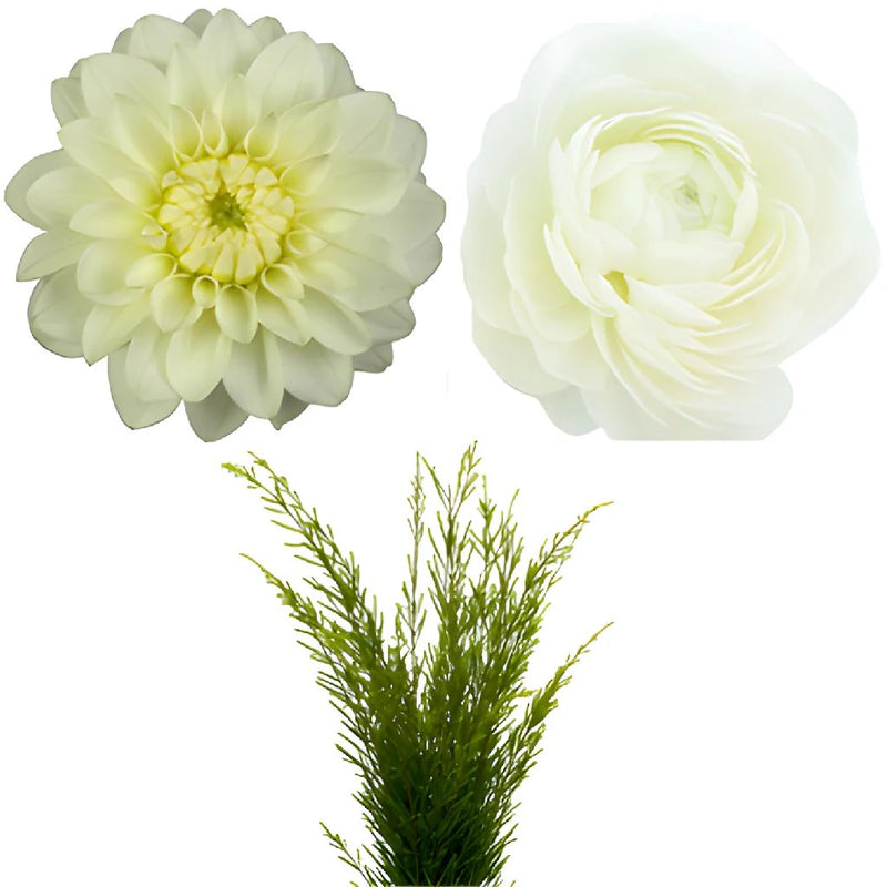 Dahlia and Ranunculus White DIY Flower Kit Bunch