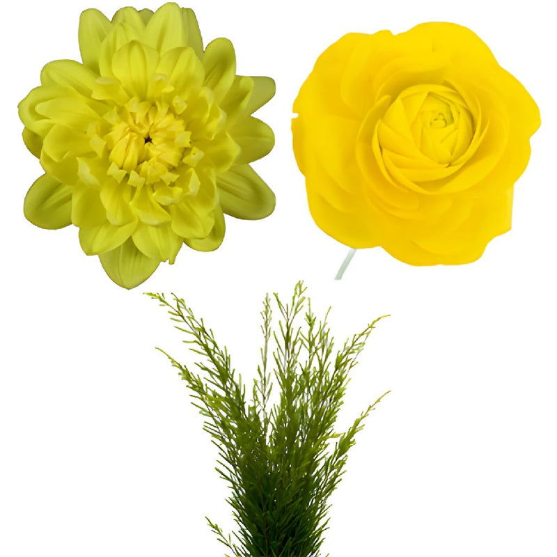 Dahlia and Ranunculus Yellow DIY Flower Kit Bunch