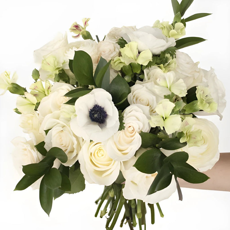 Dainty Pearl White Flower Bouquet Up Close