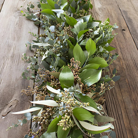 Floppy greenery mix wreath laid out