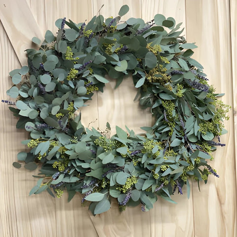 Garden and Bee Greenery wreath close up