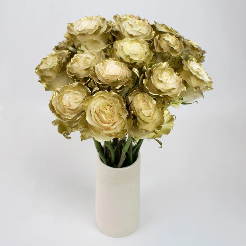 Gold Tinted Rose Flower Bunch in Vase
