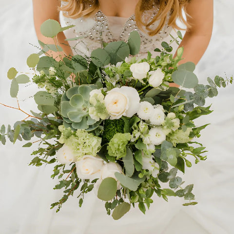 Green and White Wedding Bouquet