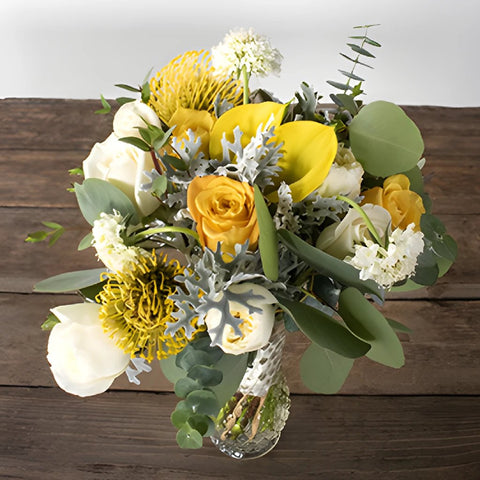 Happy Day Yellow Flower Bouquet and Boutonniere