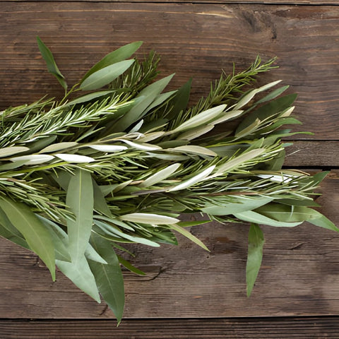 Bay Leaves Rosemary olive fresh garlands top view