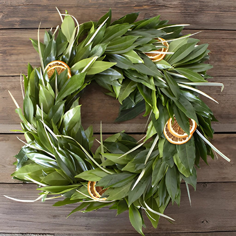 Orange Zest greenery mix wreath flatlay