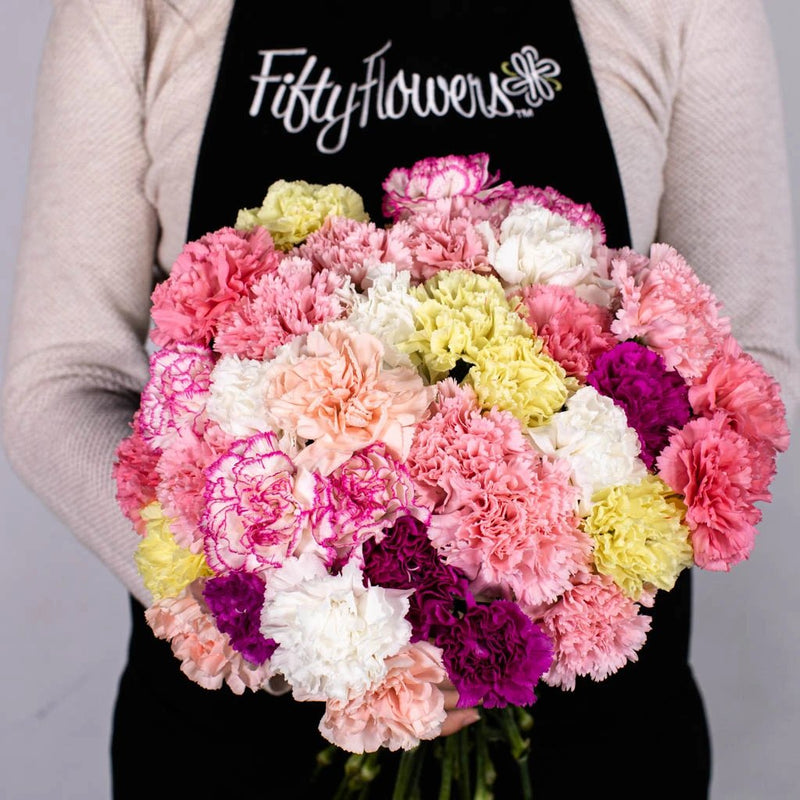 Pastel Carnations Flower Bouquet in Hand