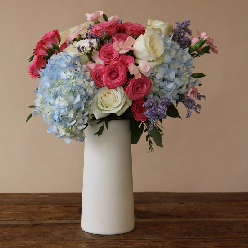 Pastel Pink and Blue Flower Bouquet in Vase