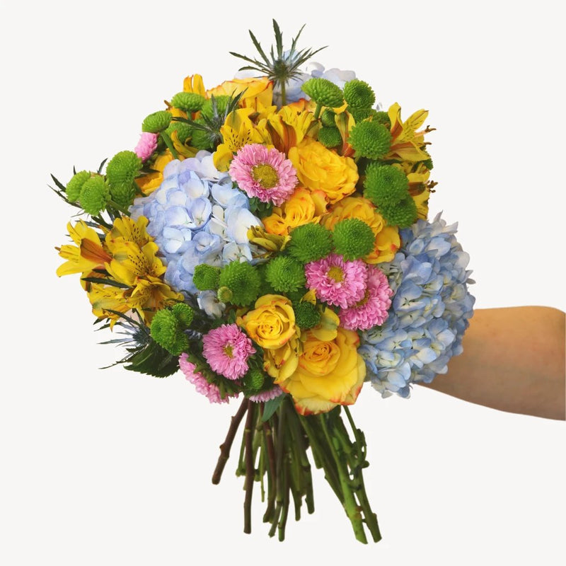 Pastel Yellow And Blue Flower DIY Flower Kit in Hand