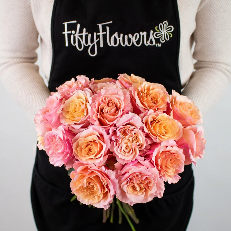 Peach Peony Rose Flower Bunch in Hand
