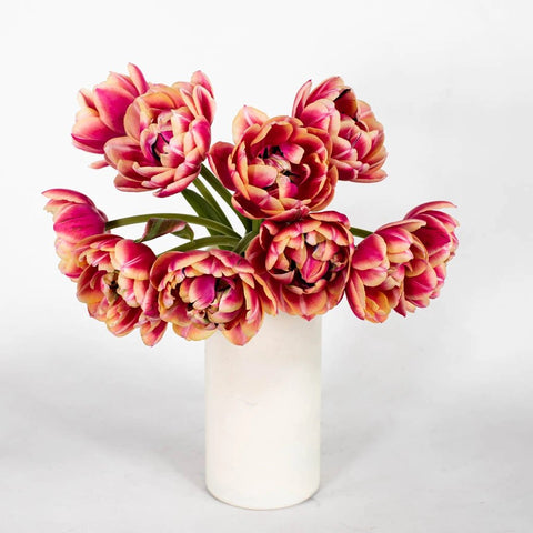 Pink Double Tulip Flower Bunch in Vase