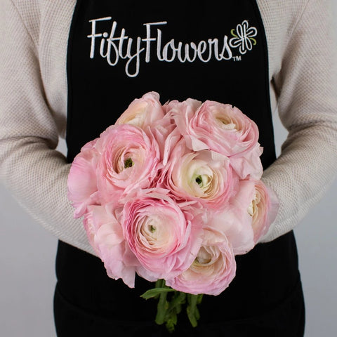 Pink Favola Cloony Ranunculus Flower Bunch in Hand