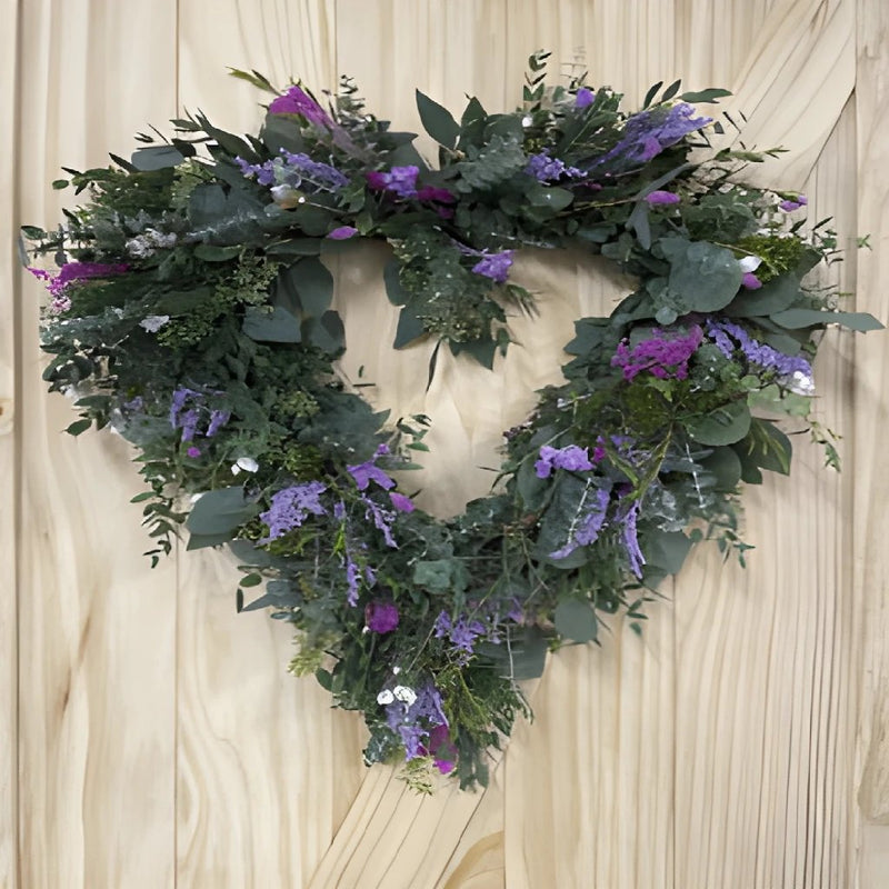 Purple Heart Greenery wreath close up