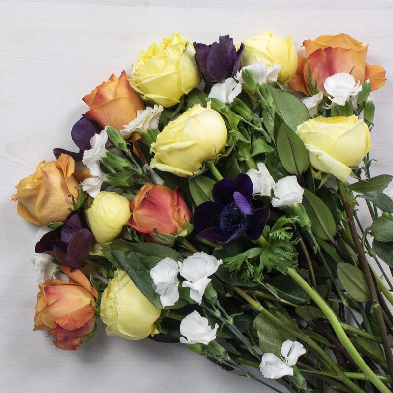 Purple and Orange Wholesale Flower Bouquet FlatLay