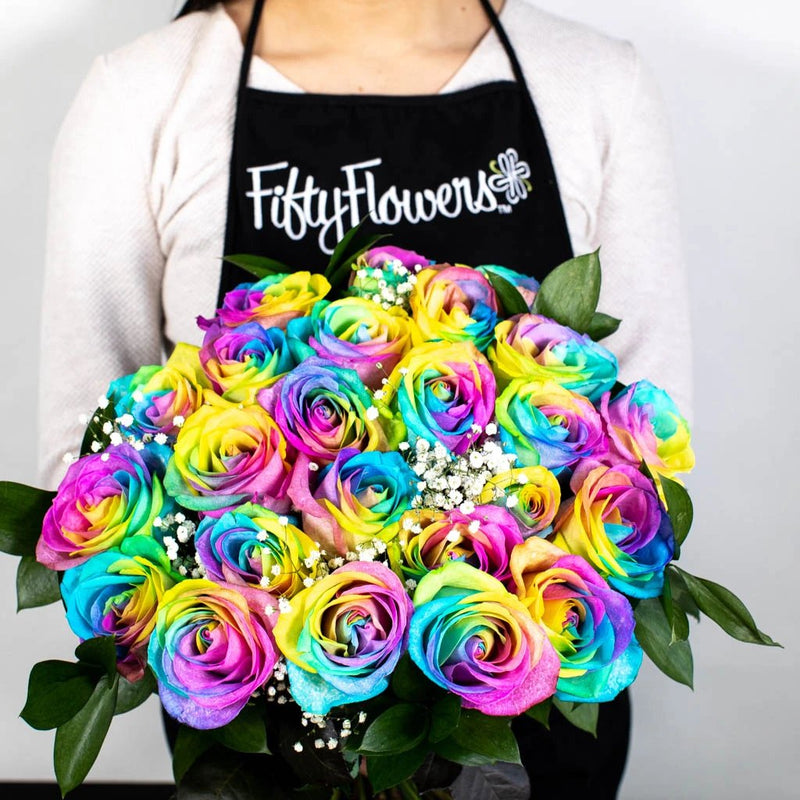 Rainbow Tinted Rose Bouquet Flower Bouquet in Hand