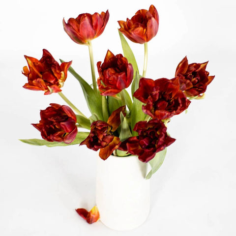 Red Double Tulip Flower Bunch in Vase