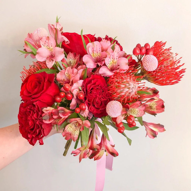 Red And Pink Funky DIY Flower Kit in Hand