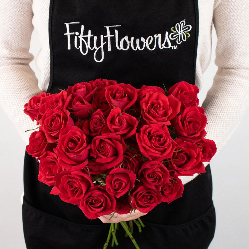 Red Spray Roses Flower Bunch in Hand