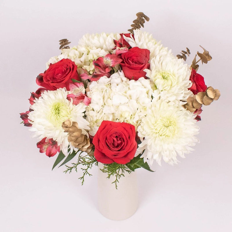Ribbons And Glitter White Hydrangea Flower Bunch in Vase