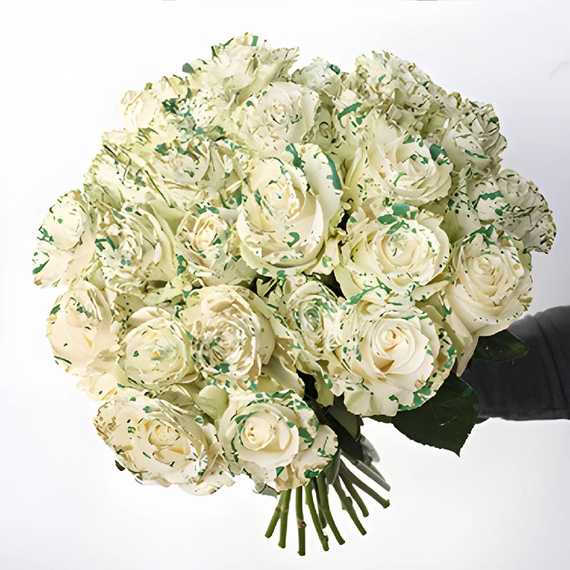Polka Dot Green and White Rose Bouquet