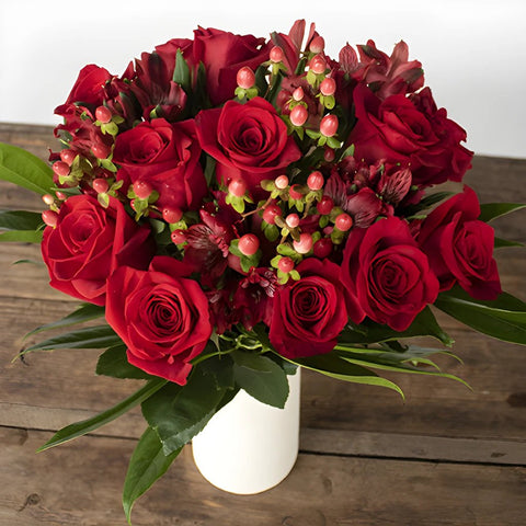 Sultry Red Flower Bunch in Vase