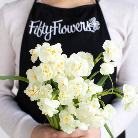 White Daffodil Flower Bunch in Hand