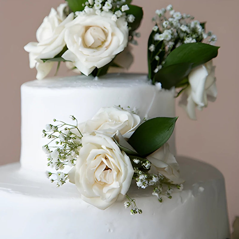 White Rose Cake Flower on top tier