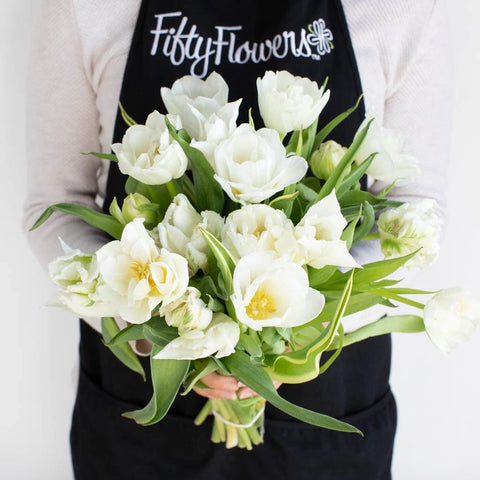 White Tulip Bouquet Flower Bouquet in Hand