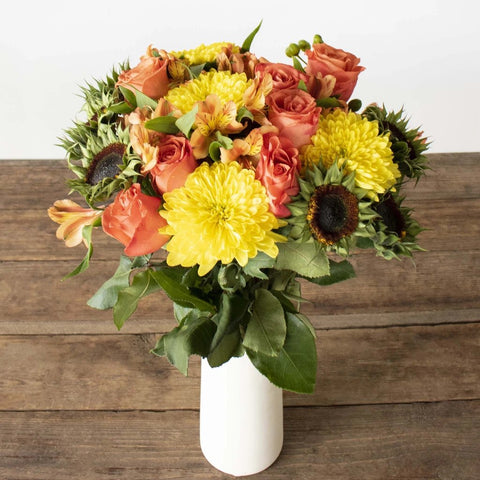 Yellow and Orange Flower Bouquet in Vase