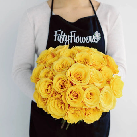 Yellow Rose Flower Bunch in Hand